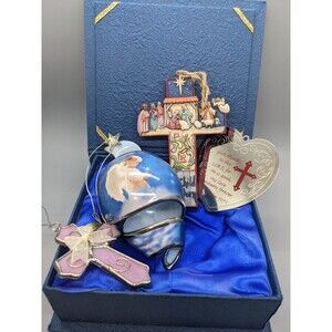 Religious Christmas Ornaments Lot 4 Cross, Angel, Bradford Exchange Jim Shore